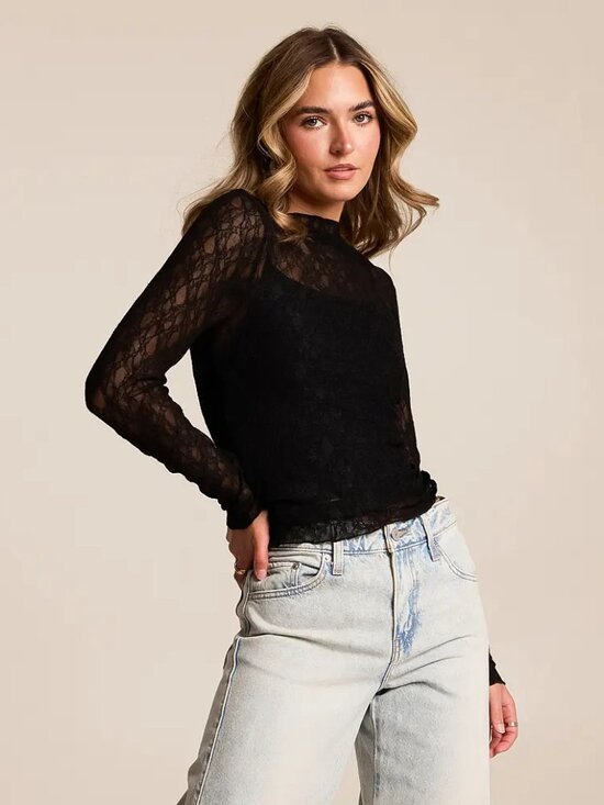 willow & root Tops - Willow + Root Sheer Black Long-Sleeve Lace Top MEDIUM